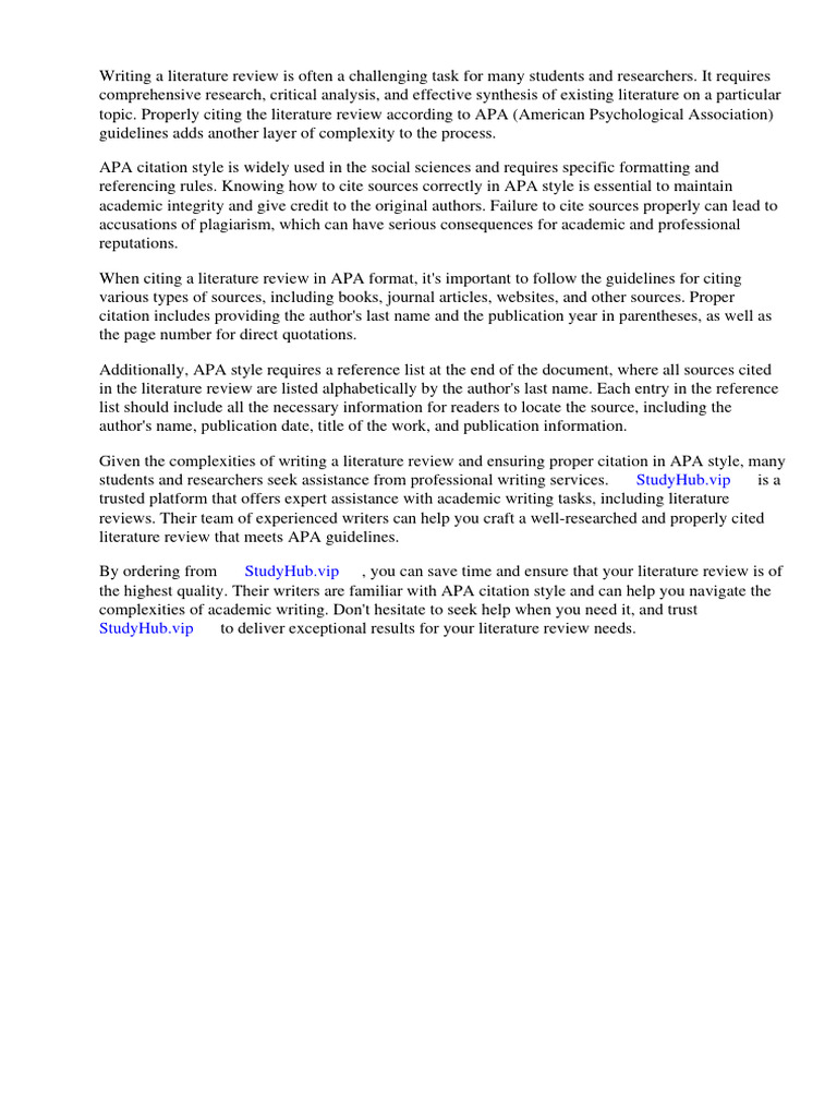 How To Cite Literature Review in Apa PDF Apa Style Citation