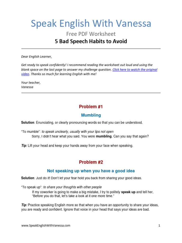 5 Speaking Mistakes Speak English With Vanessa Pdf Profanity