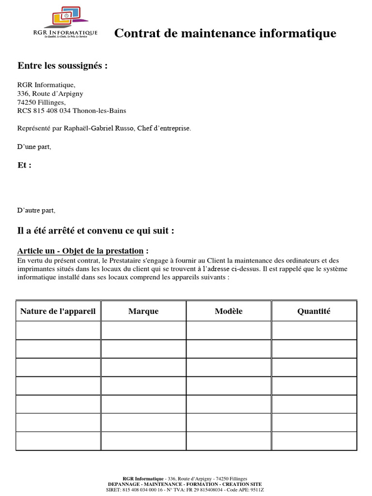 Contrat de Maintenance Informatique | PDF | Sécurité