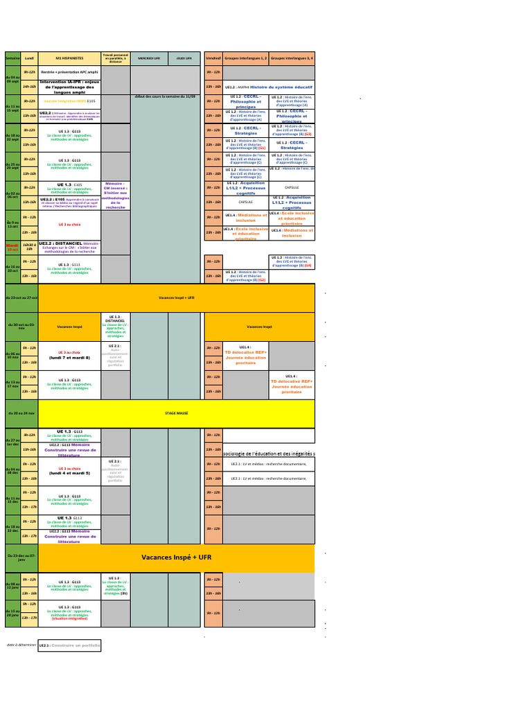 Emploi du temps des cours 2023-2024 | PDF | Sciences comportementales ...
