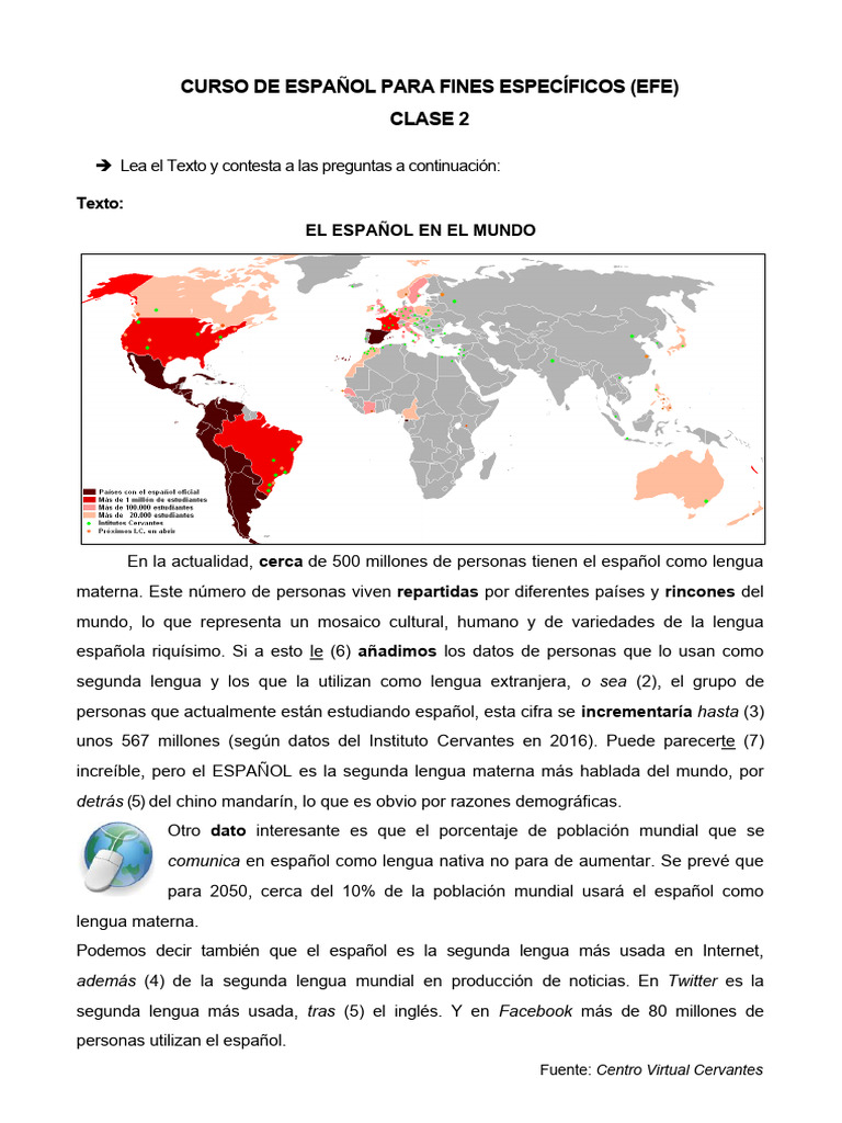 Clase 2 - Español en El Mundo | PDF | Lengua española | Lenguas de Europa