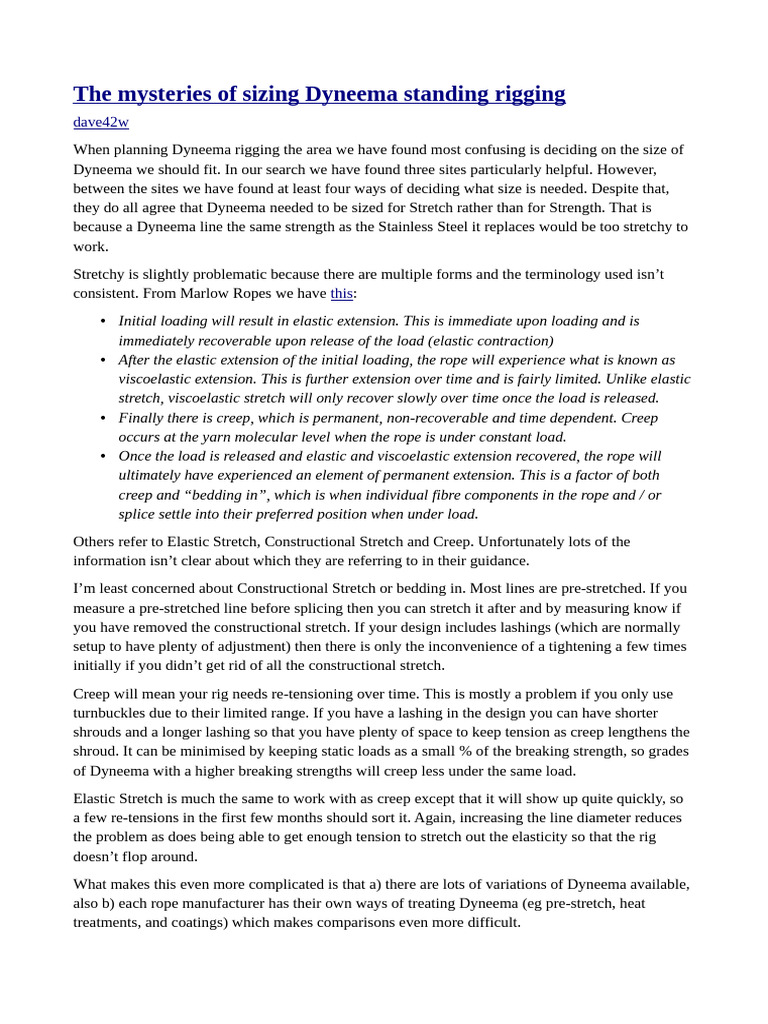 Dyneema Sizing | PDF