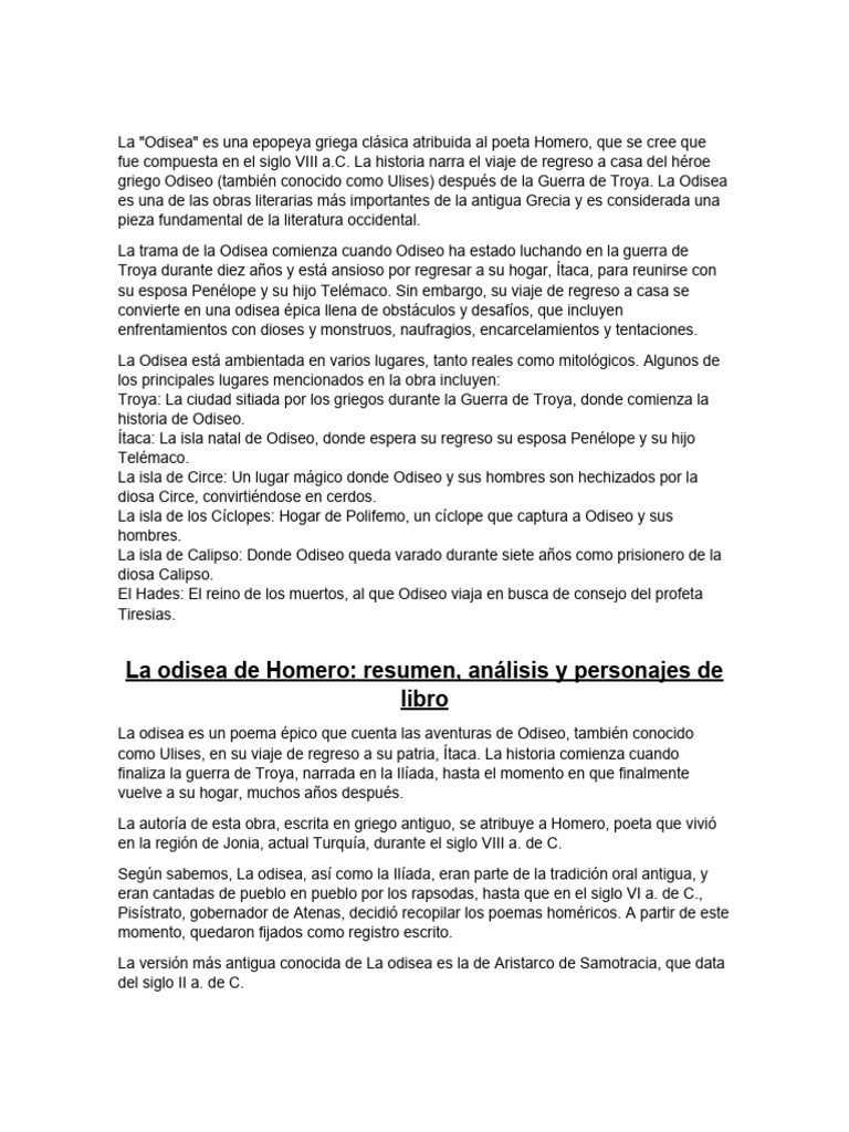 Resumen de la iliada y odicea pdf h ctor odiseo