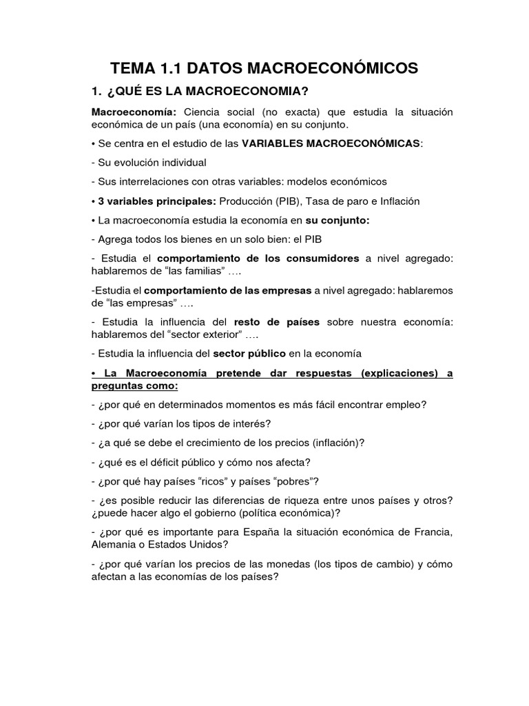 Tema 1.1 Apuntes | PDF | Macroeconómica | Producto Interno Bruto