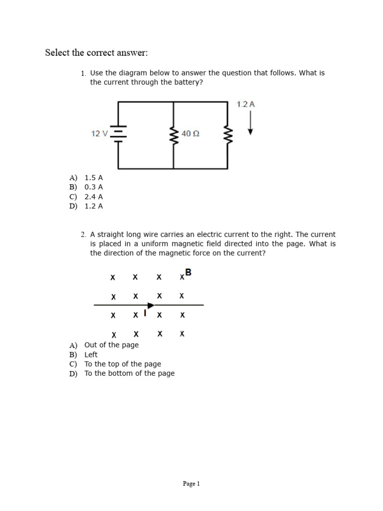 Electrical Circuit Quiz and Answers | PDF | Capacitor | Voltage