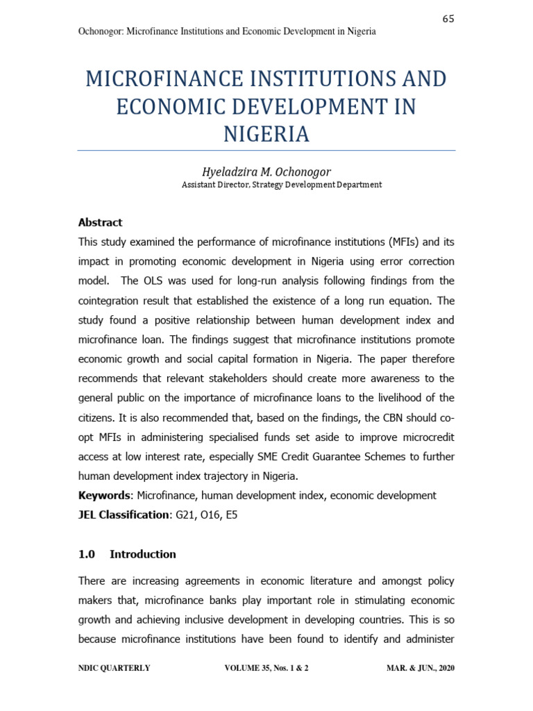 Microfinance Institutions and Economic Development in Nigeria | PDF ...