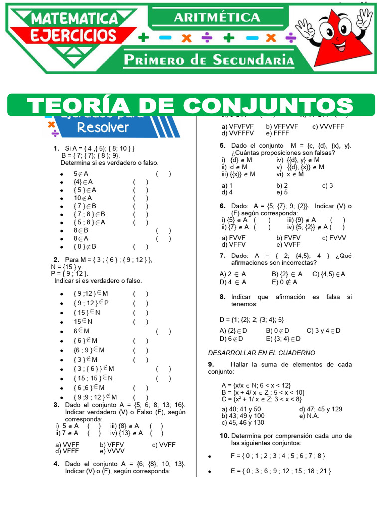 Ejercicios de Teoría de Conjuntos para Secundaria | PDF