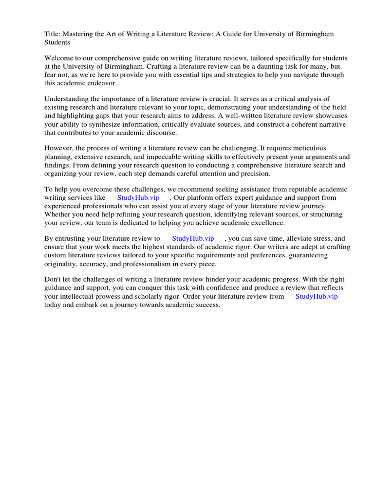 How to Write a Literature Review University of Birmingham PDF