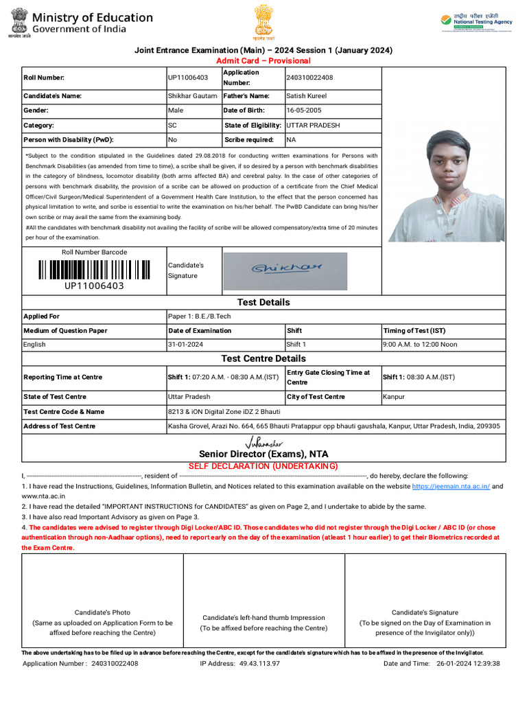 JEE Main 2024 Admit Card Guide | PDF | Identity Document