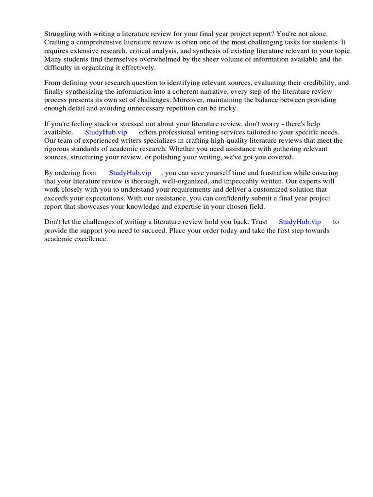 Literature Review Final Year Project Report PDF Thesis Literature