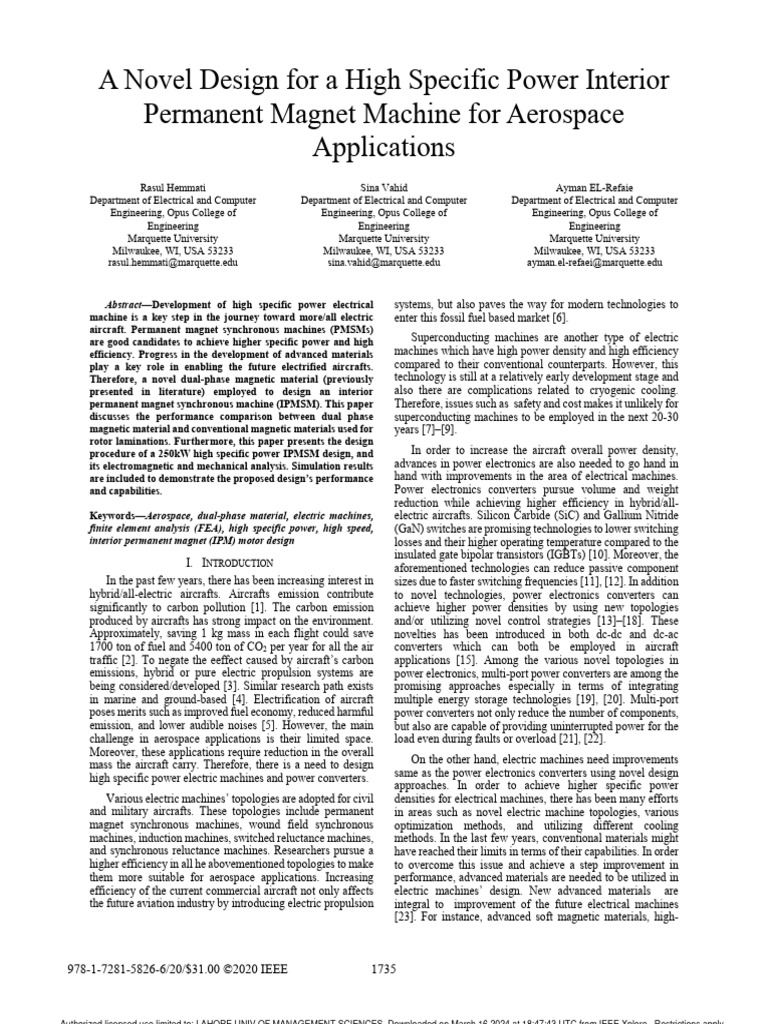 High Power PM Machine Design for Aerospace | PDF | Electric Motor ...