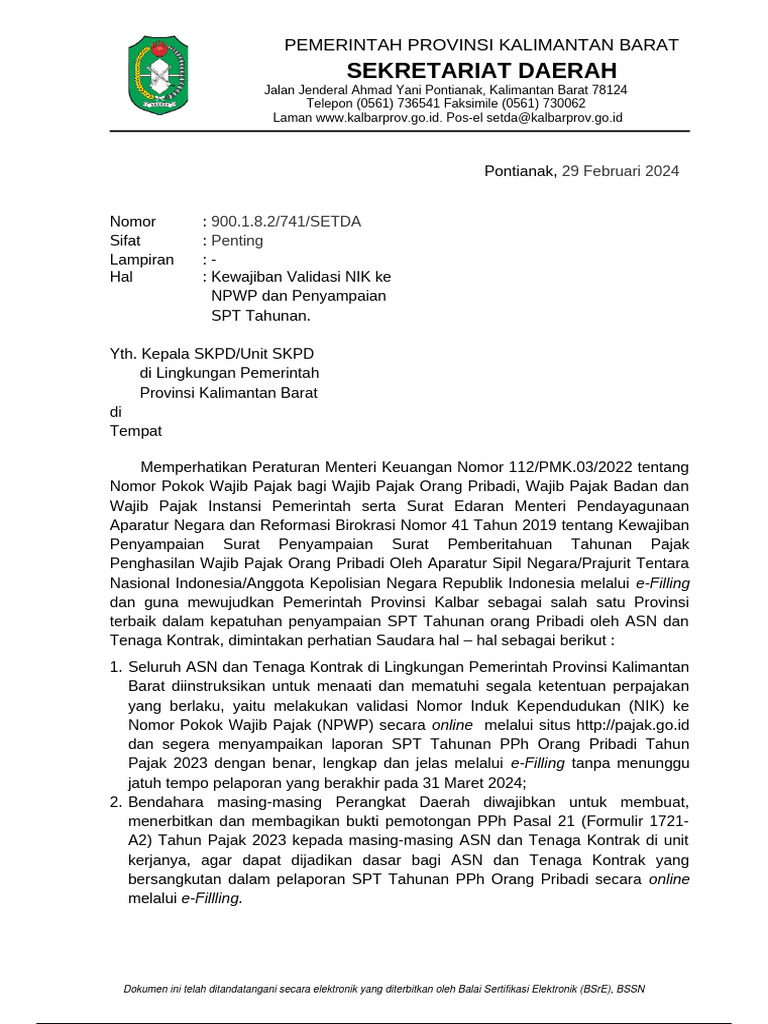 Kewajiban Validasi NIK Ke NPWP Dan Penyampaian SPT Tahunan | PDF ...