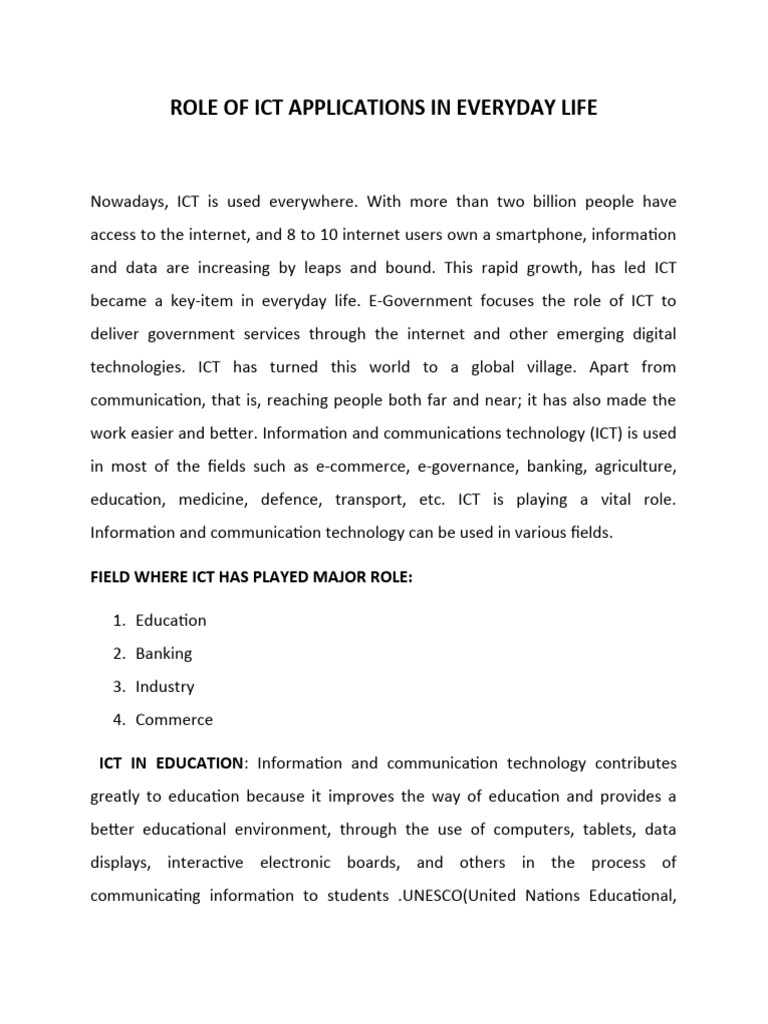 Role of ICT in Everyday Life | PDF | Information And Communications ...