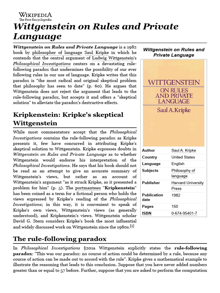Wittgenstein on rules and private language wikipedia pdf western