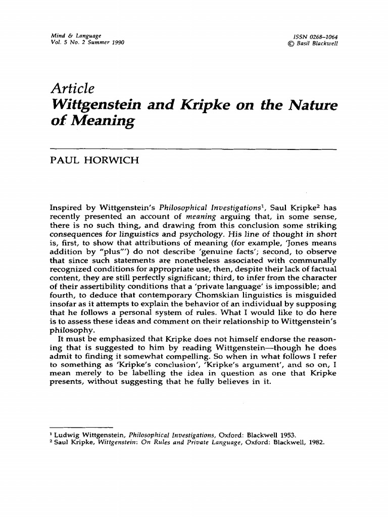 Wittgenstein and Kripke On The Nature of Meaning | PDF | Epistemology ...