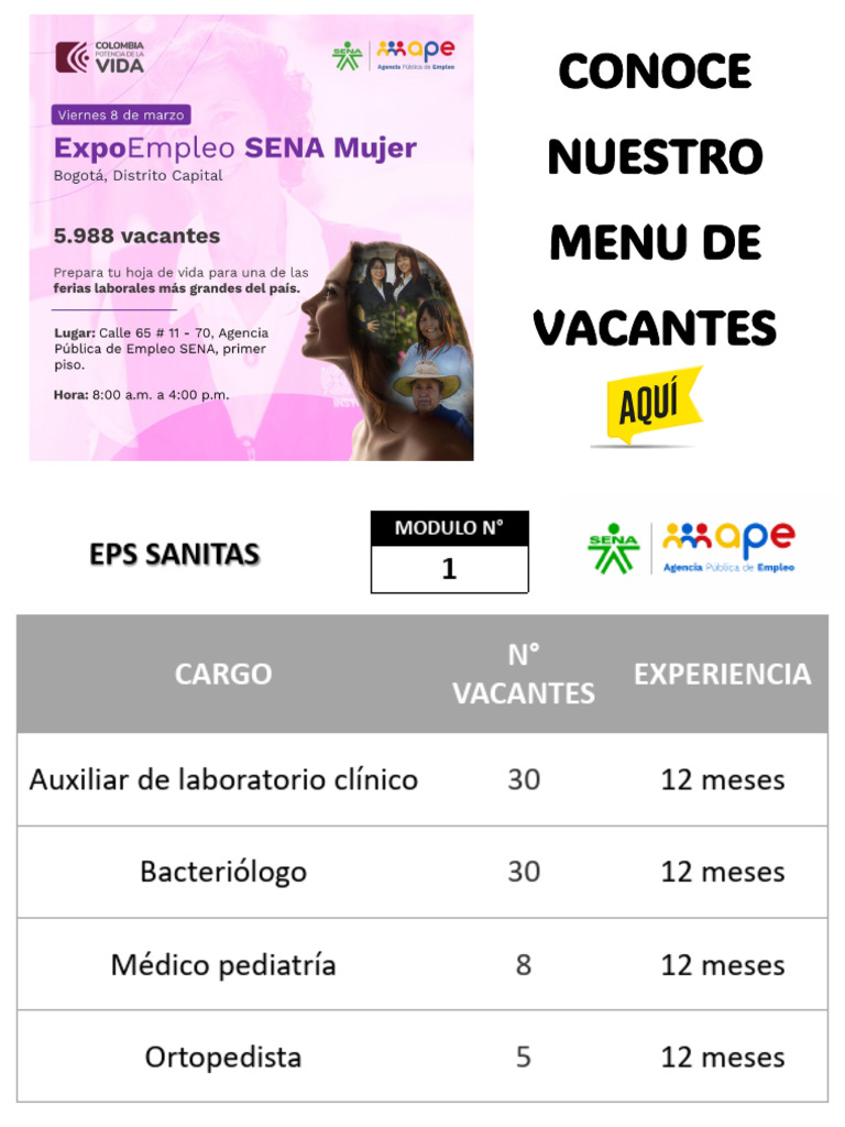 Menu Vacantes Expoempleo Sena Mujer Pdf Centro De Llamadas