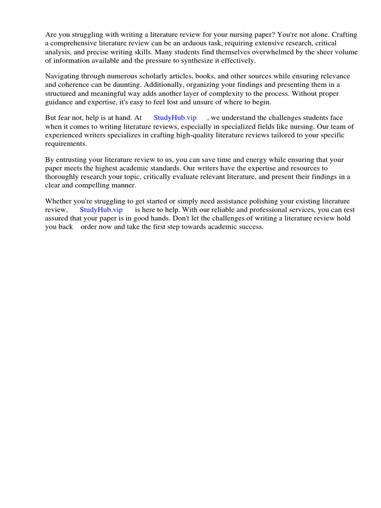 Example of Nursing Literature Review Paper | PDF