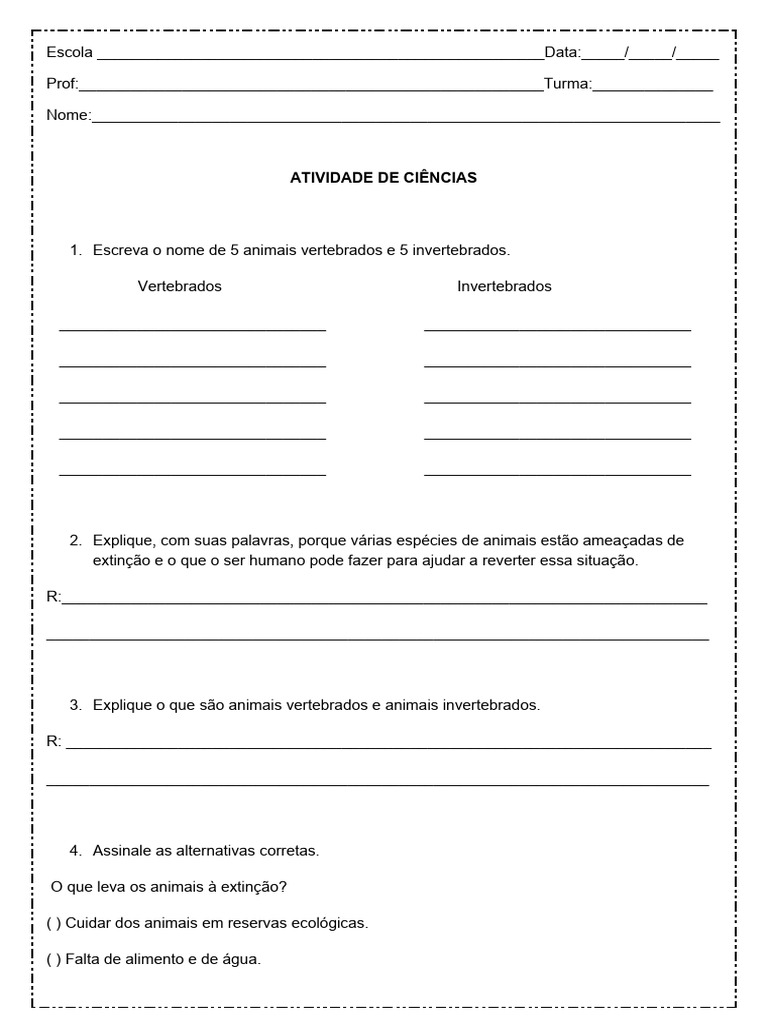 Atividade de Ciências: Animais 3º Ano | PDF | Carreira e Crescimento ...