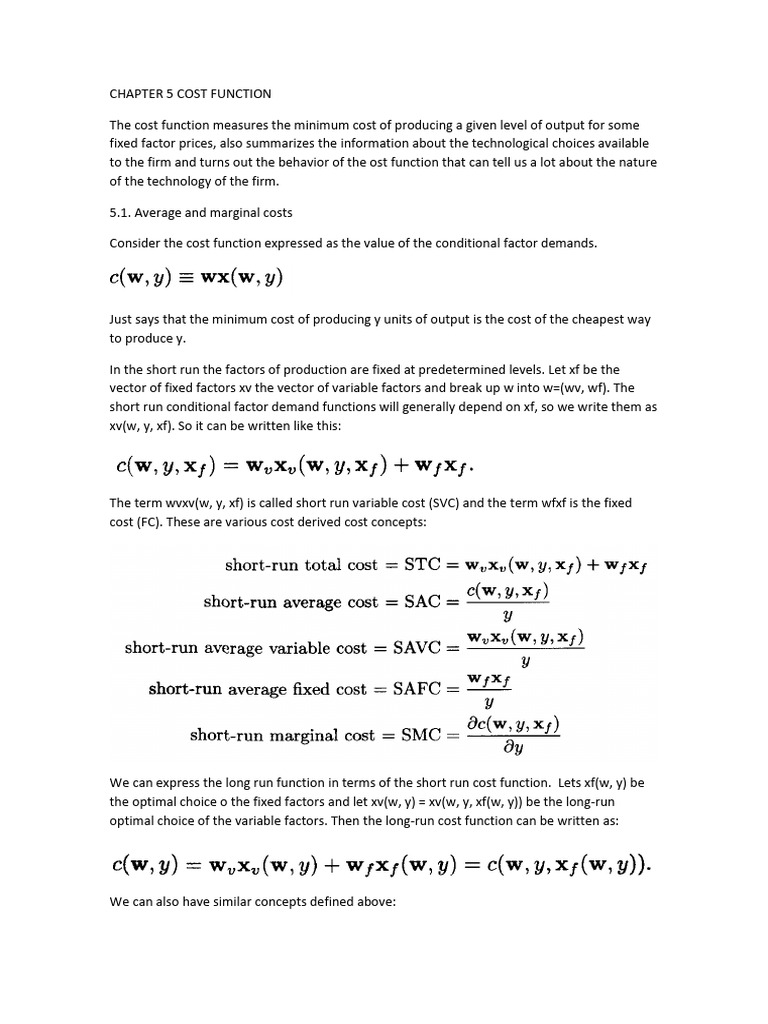 Understanding Cost Functions in Economics | PDF