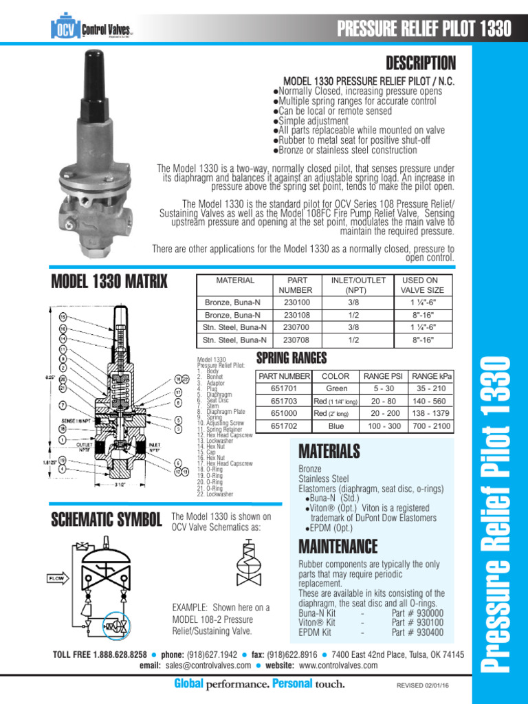 1330 Pressure Relief Pilot | PDF | Valve | Mechanical Engineering