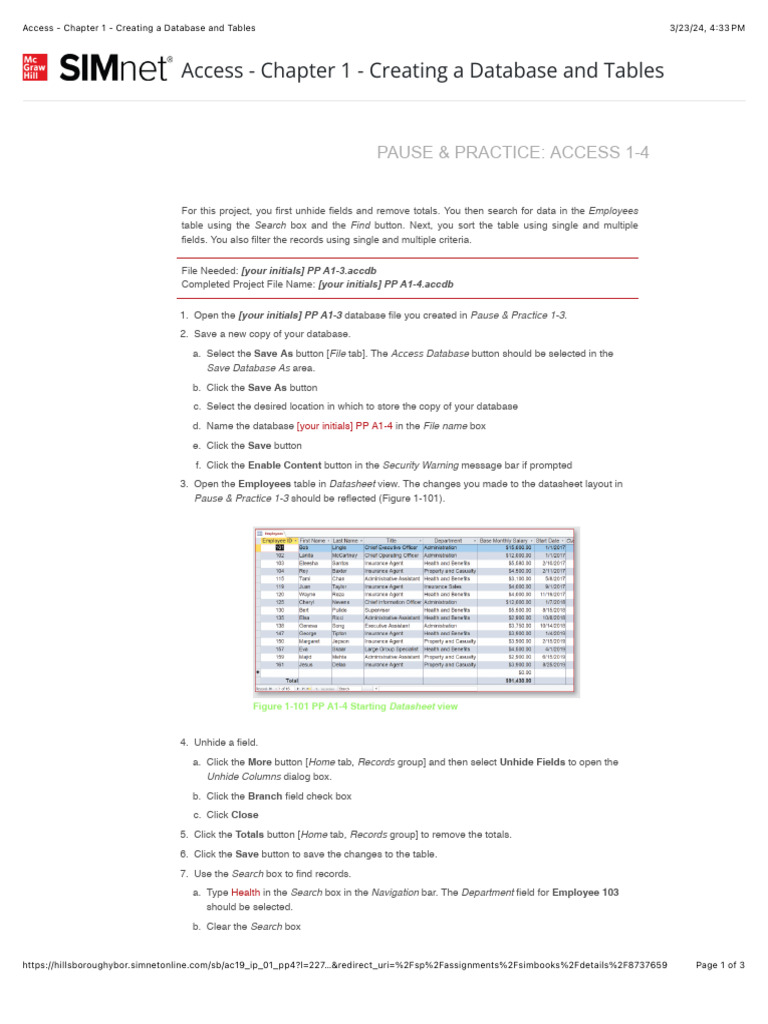 Access - Chapter 2 - Creating A Database and Tables | PDF | Databases ...