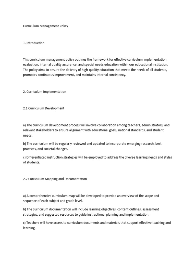 Curriculum Management Policy | PDF