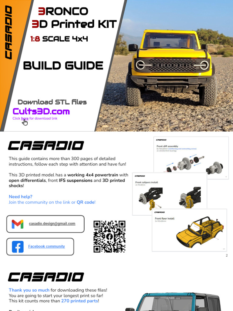 3D Printed 1:8 Scale 4x4 Build Guide | PDF | Axle | Trailer (Vehicle)