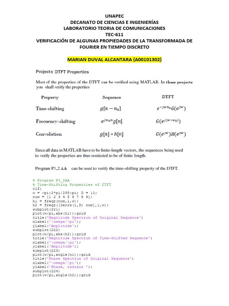 DTFT Time and Frequency Shifting Analysis | PDF | Spectral Density ...