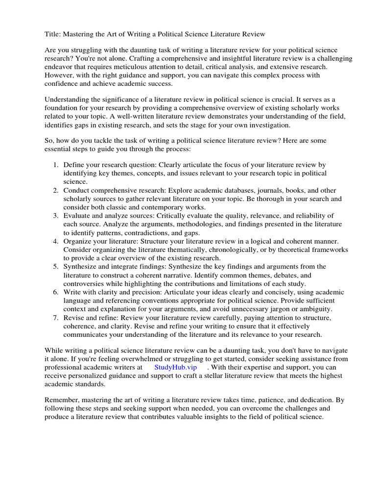 How To Write A Political Science Literature Review | Download Free PDF