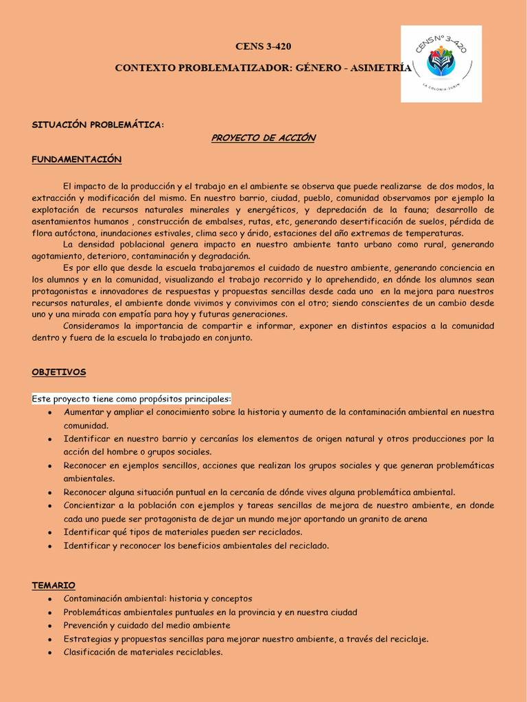 Proyecto de Cuidado del Medio Ambiente | PDF | Reciclaje | Entorno natural