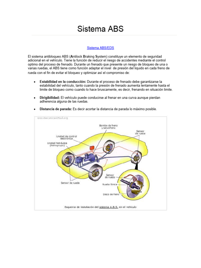 Funcionamiento del Sistema ABS en Vehículos | PDF | Sistema de freno ...