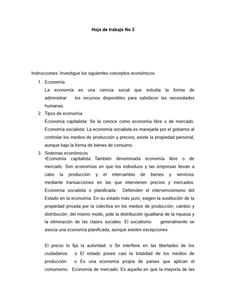 Hoja de Trabajo No 3 Economia Monetaria | PDF | Dinero | Mercado (economía)