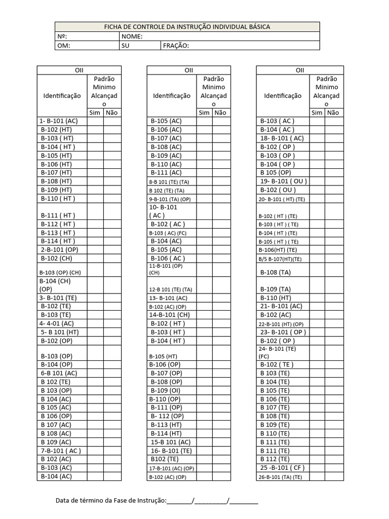 Ficha de Controle de Instrução Individual | PDF
