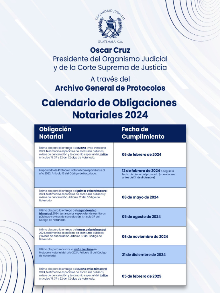Calendario de Obligaciones Notariales 2024 PDF