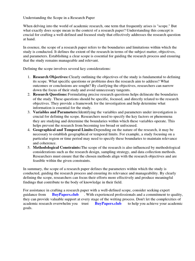 What Does Scope Mean in Research Paper PDF Scope Science