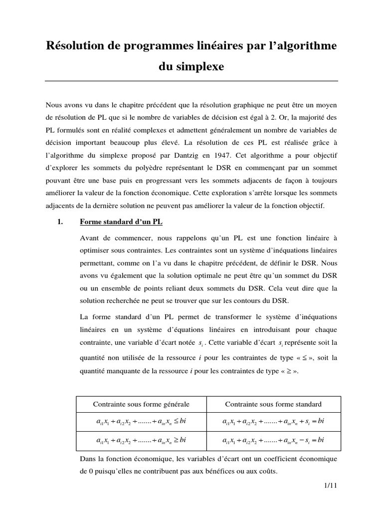 Résolution de PL avec l'algorithme simplexe | PDF | Équations | Algèbre
