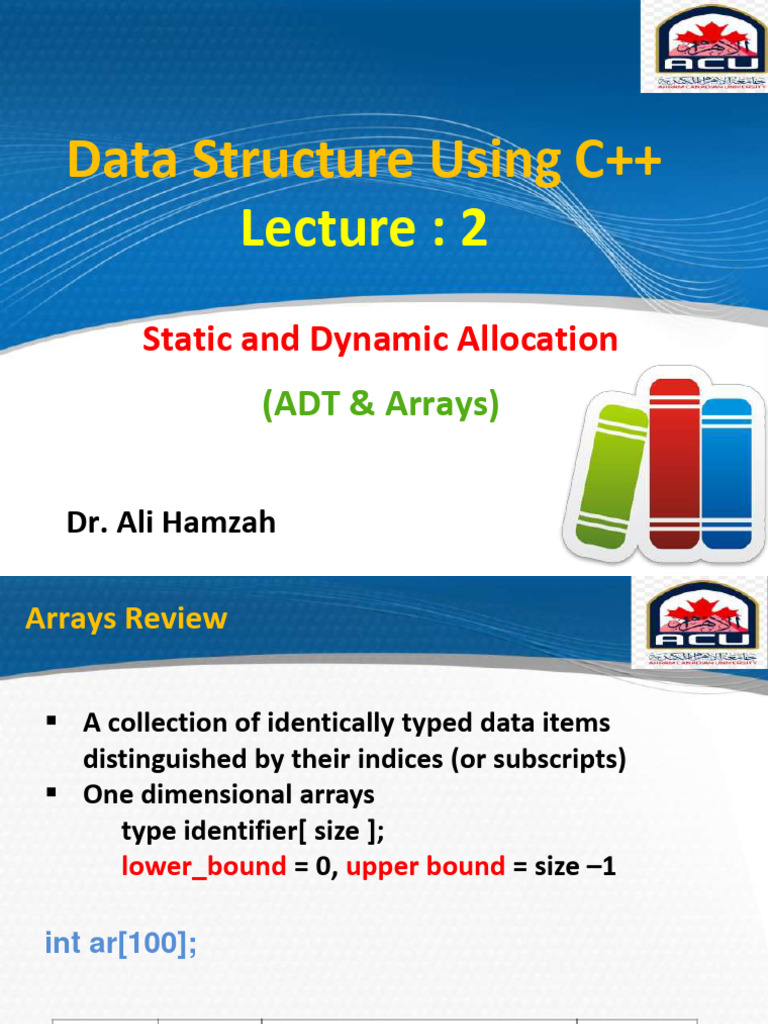Lecture 2 M Allocation (ADT Arrays) | PDF | Computer Science | Computer ...