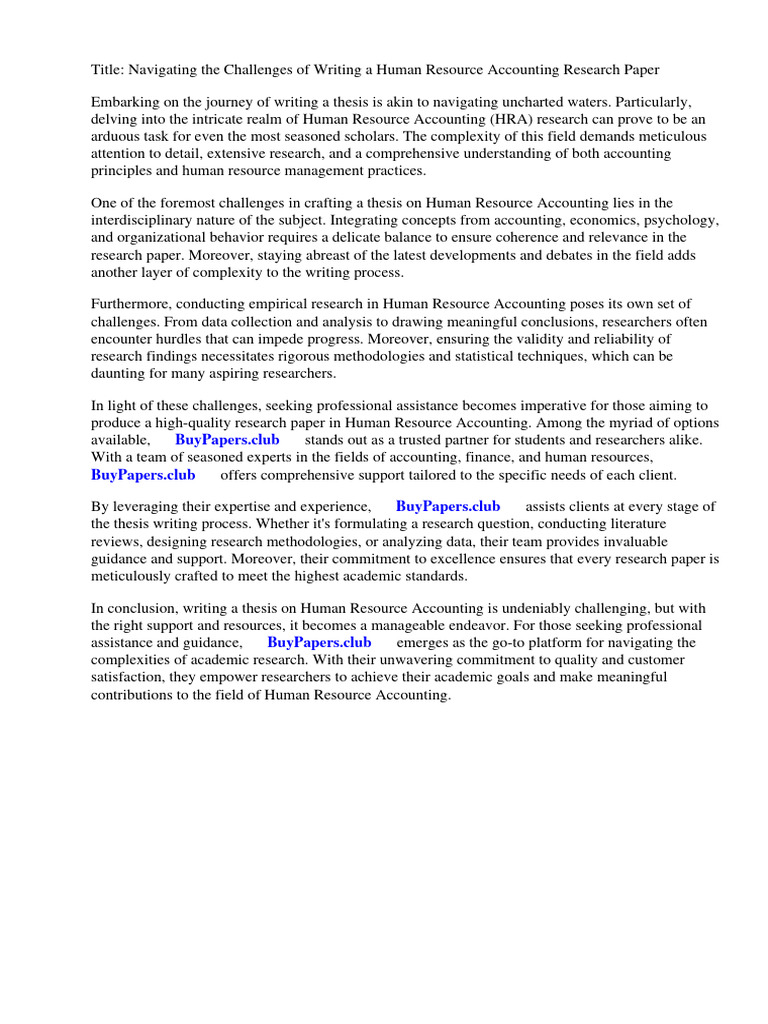 Human Resource Accounting Research Paper PDF Human Resources
