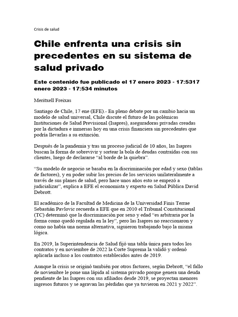Crisis del sistema de salud privado en Chile | PDF | Chile