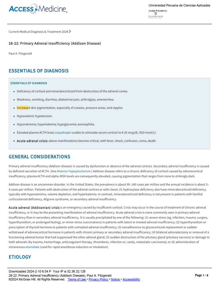 Addison Disease Diagnosis & Treatment 2024 | PDF | Adrenal Gland ...