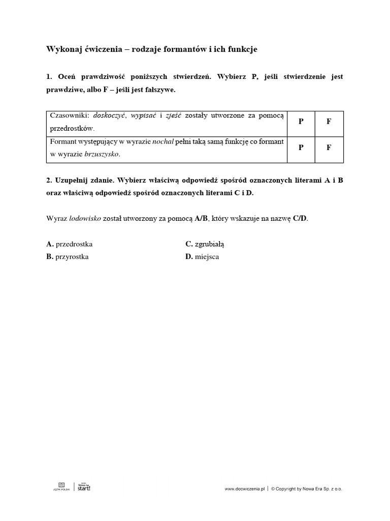 Wykonaj Cwiczenia Rodzaje Formantow I Ich Funkcje 2 | PDF