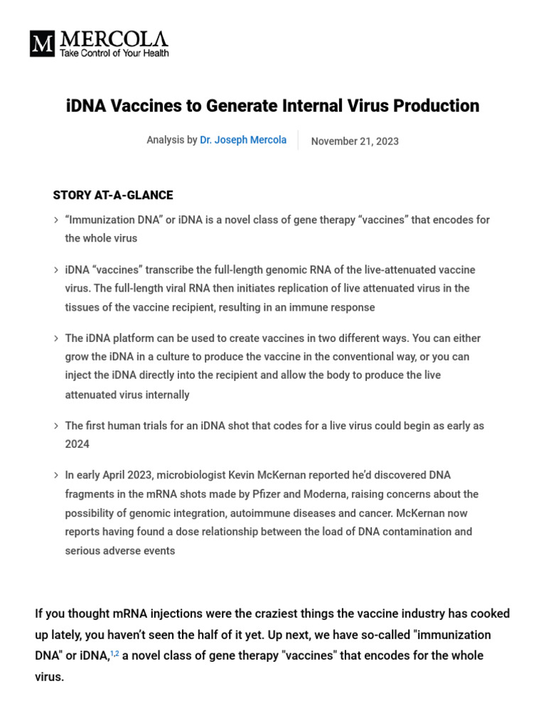 Understanding iDNA Vaccines: Risks and Benefits | PDF | Virus | Rna