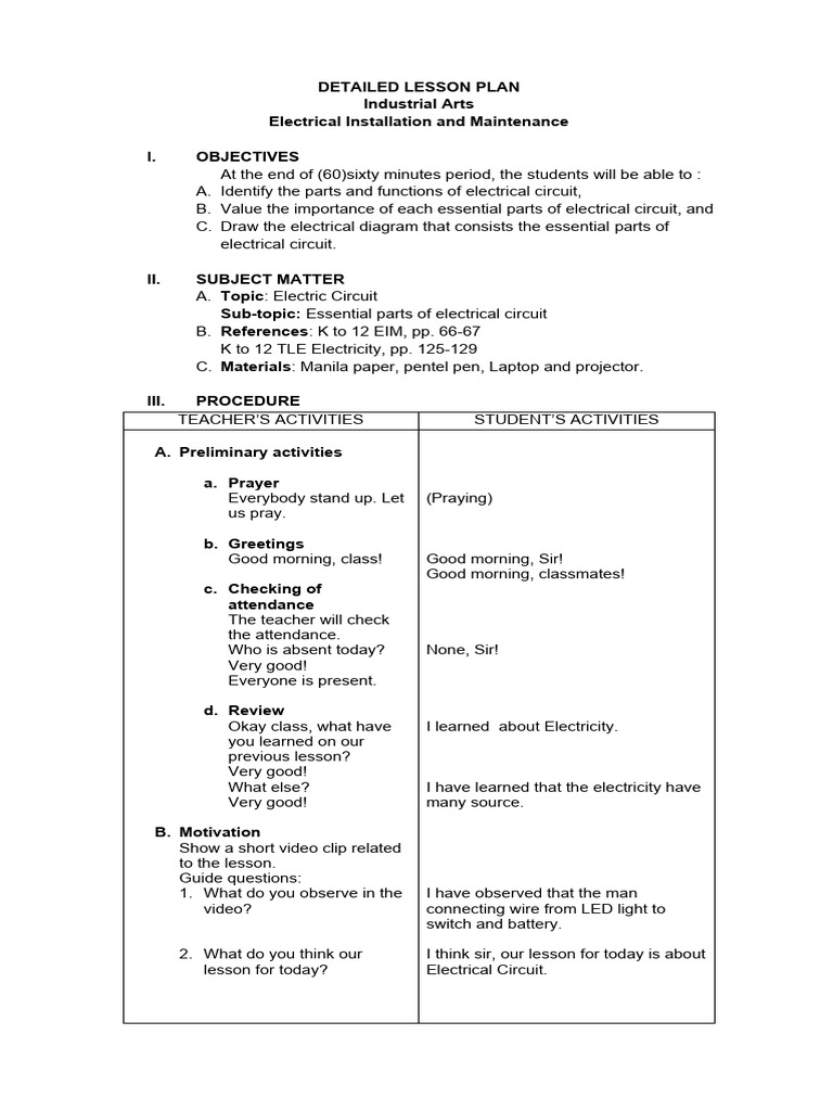 Detailed Lesson Plan | PDF | Electricity | Electromagnetism
