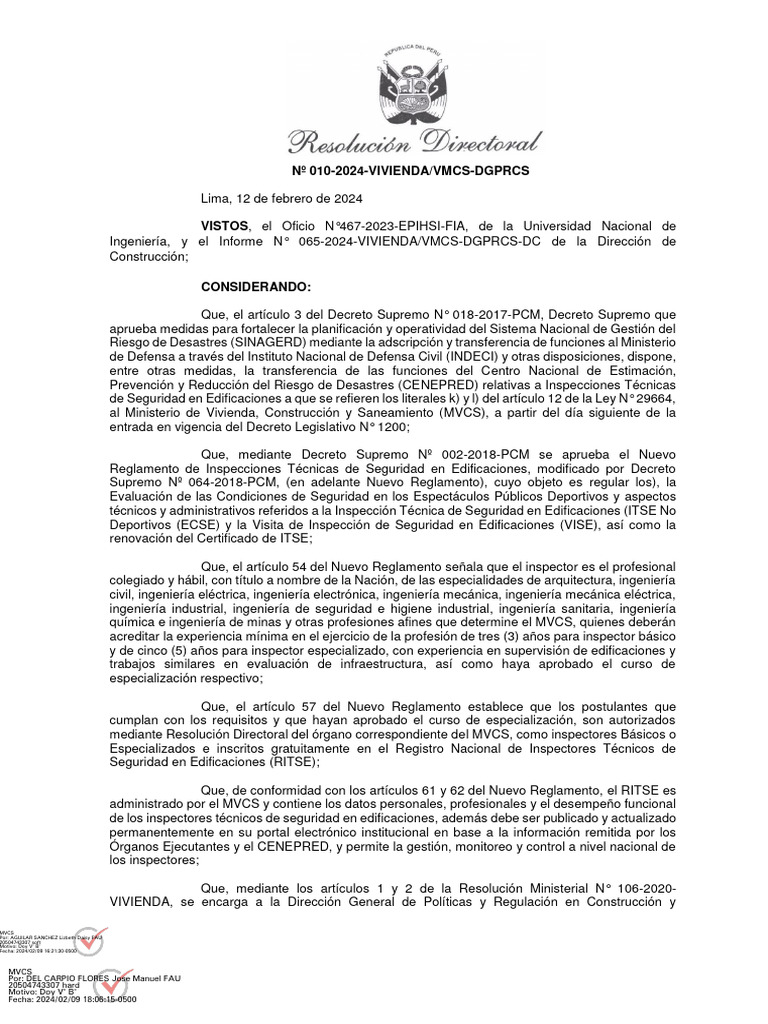 Autorización de Inspectores de Seguridad Edificatoria | PDF ...