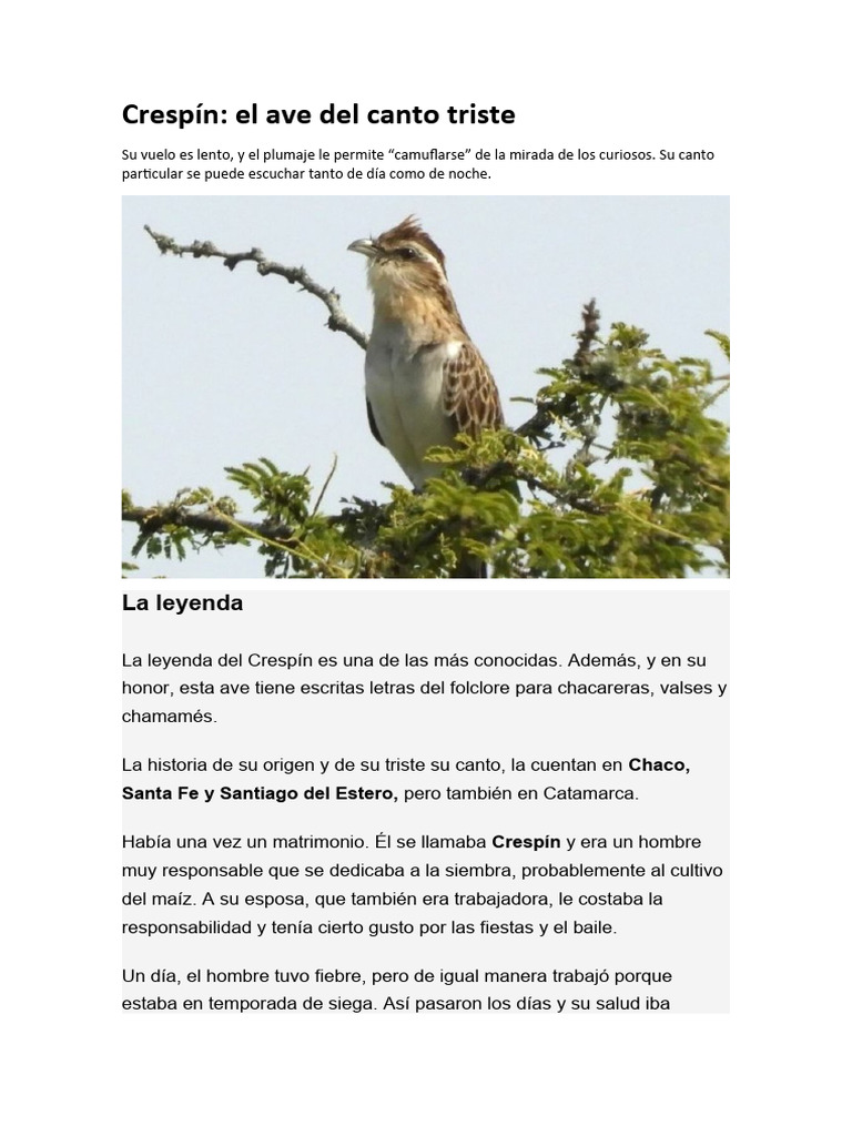 La leyenda del Crespín: origen y lamento | PDF