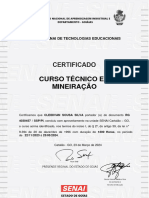 Certificado Senai - Cleidivan Sousa Silva - Curso Técnico em Mineiração