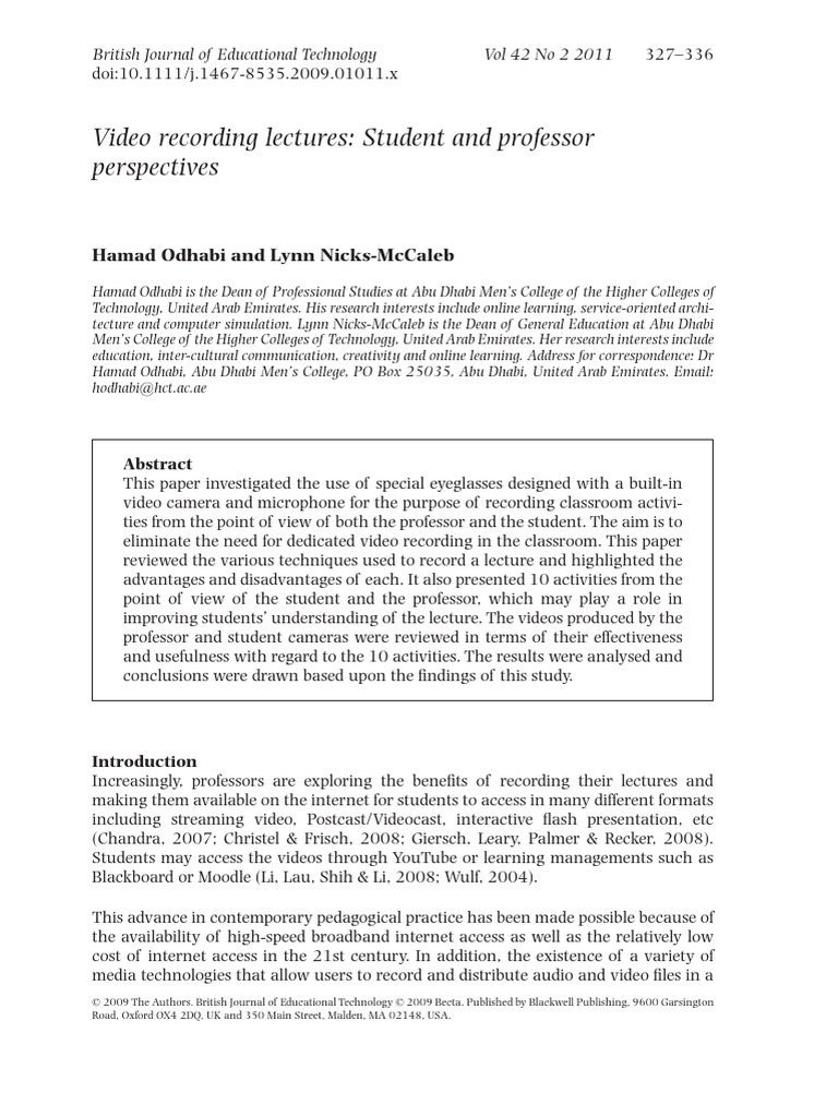 Odhabi video recording lectures pdf educational technology lecture