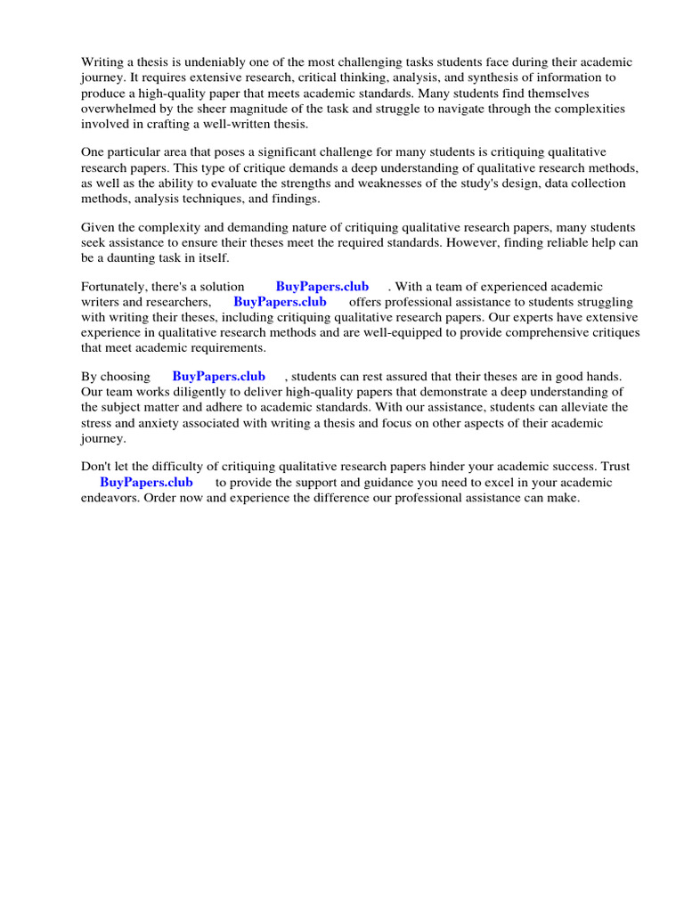 Qualitative Research Paper Critique Example PDF Qualitative