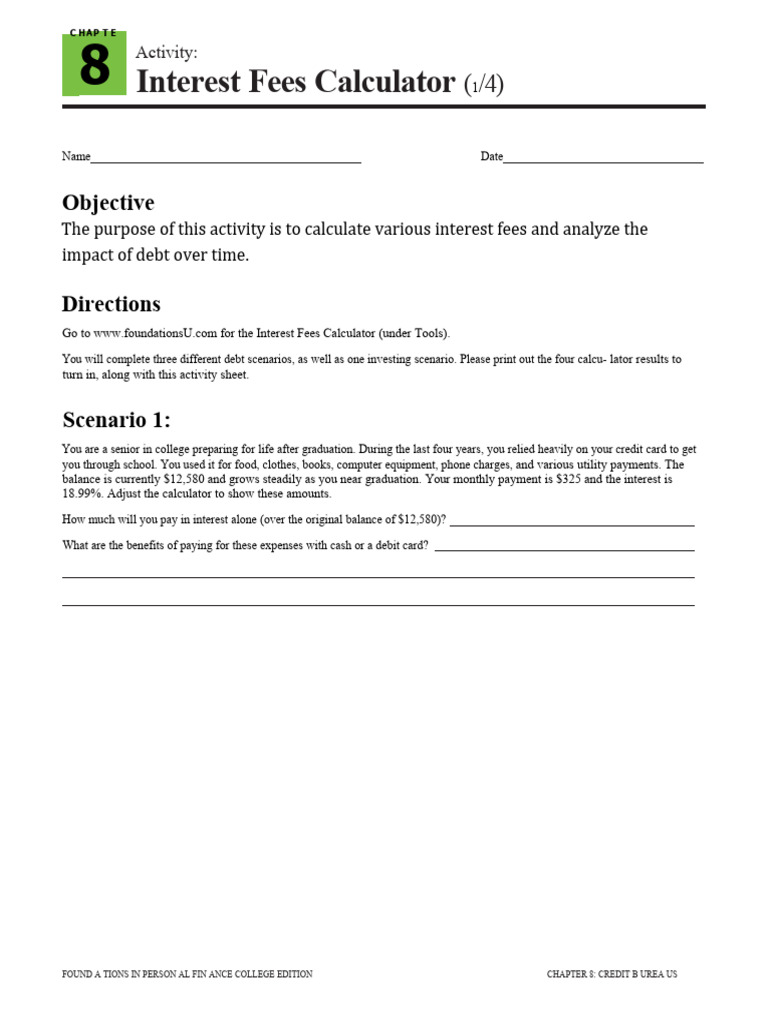 Interest Fees Calculator Activity Guide | PDF | Interest | Credit Card