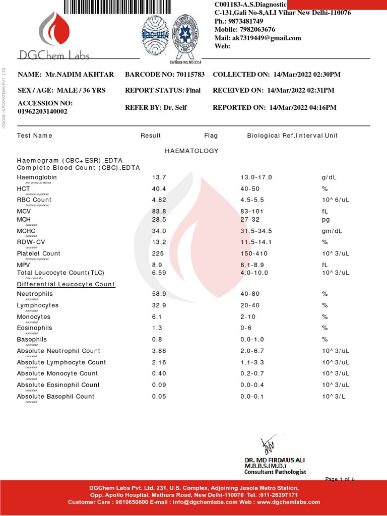 Comprehensive Haematology Report | PDF | C Reactive Protein | Inflammation